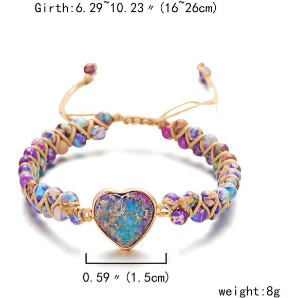 Mother to Daughter Inspirational Purple Jasper Heart Beaded Adjustable Bracelets - Picture 6 of 7
